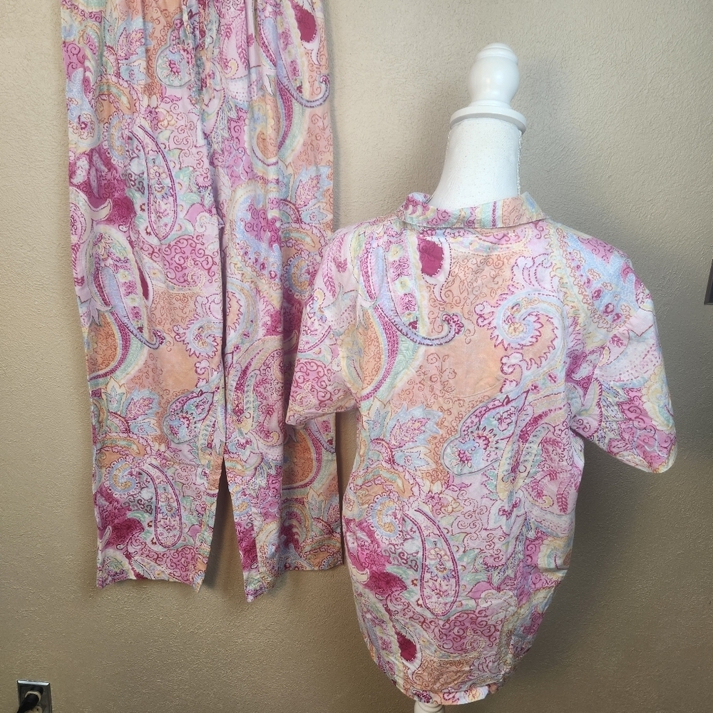 Allison Rhea Pink and Orange Paisley Pajama Set Large (7771) - Picture 2 of 5